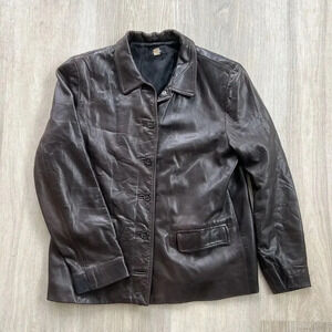 Vintage J. Crew Women's Brown Buttery‎ Leather Button Up Jacket Size L Y2K